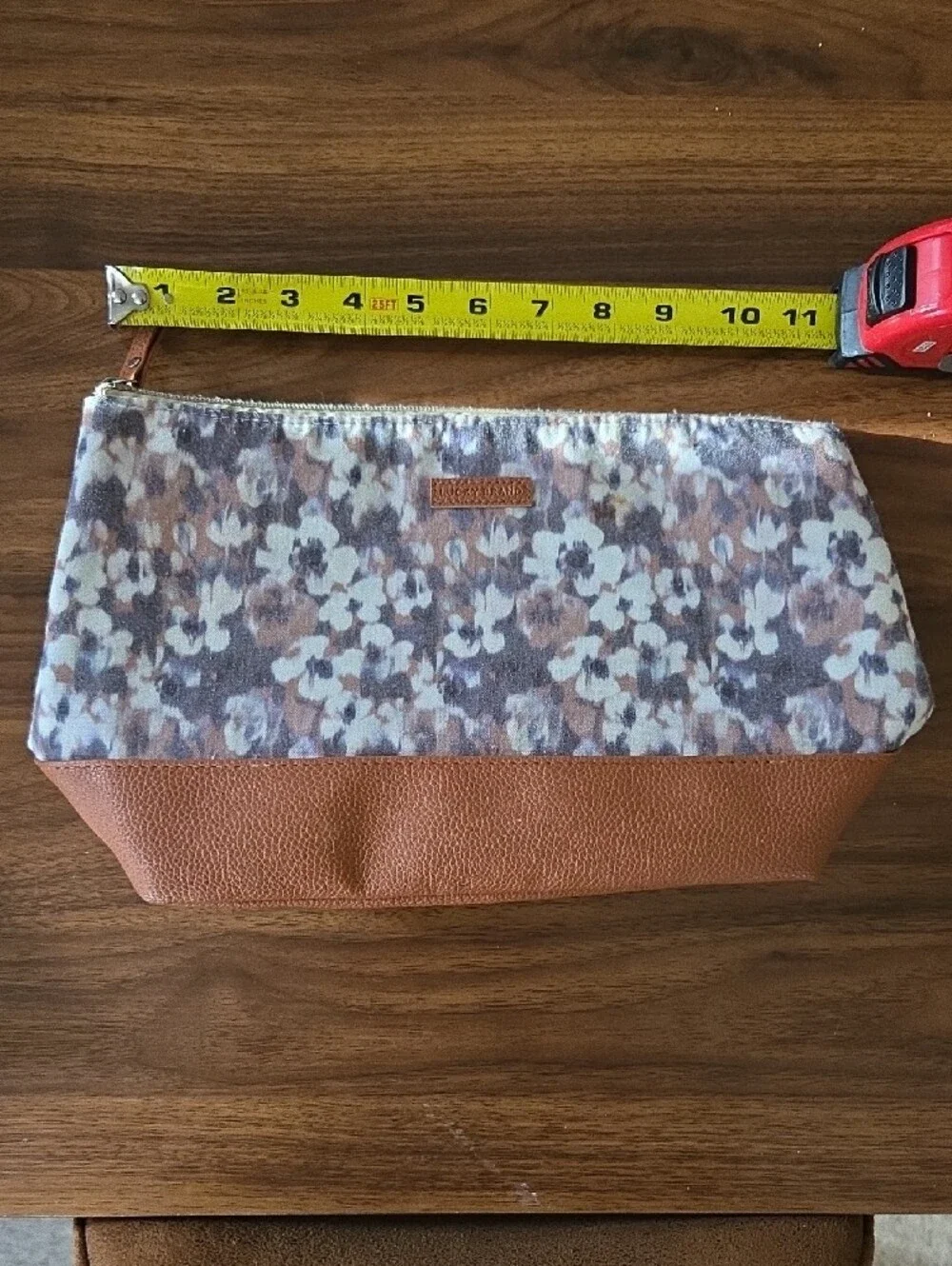 Lucky Brand Floral Cosmetic Pouch in White, Brown and Tan
